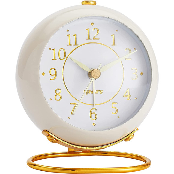 Metal Desk Alarm Clock, Retro Bedroom Table Vintage Analog Alarm Clock, Silent N - Picture 2 of 7